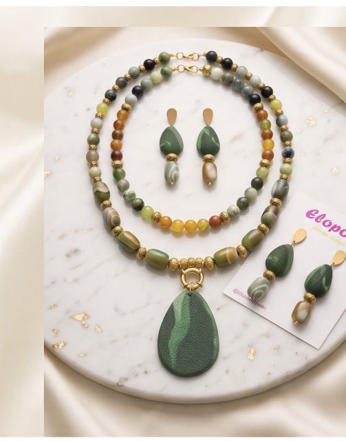 Yeşim Bahçesi Kolye & Küpe Seti